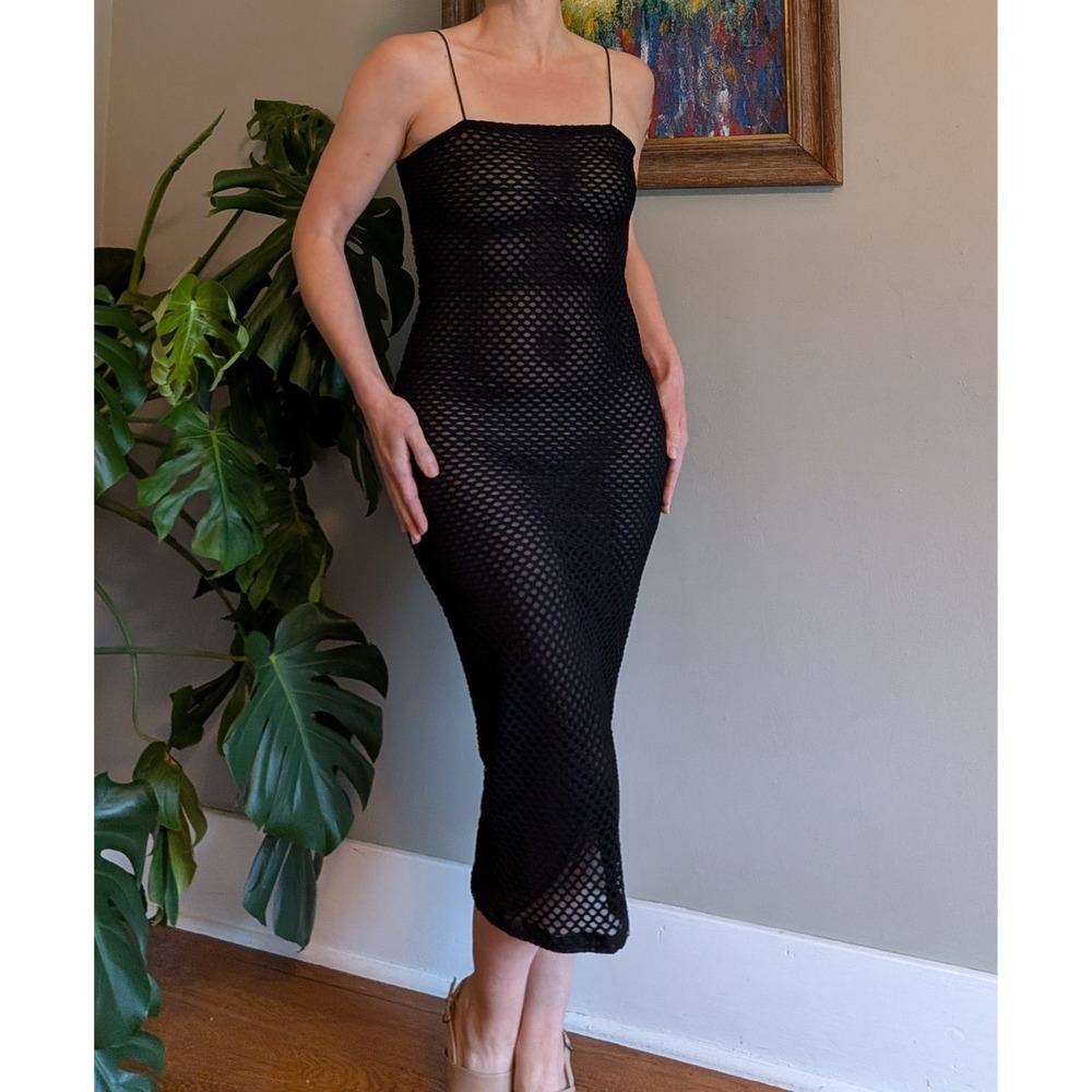 Sheer Mesh Dress Bodycon Black Strappy Witchy Whimsygoth Grunge Sexy Swim Cover
